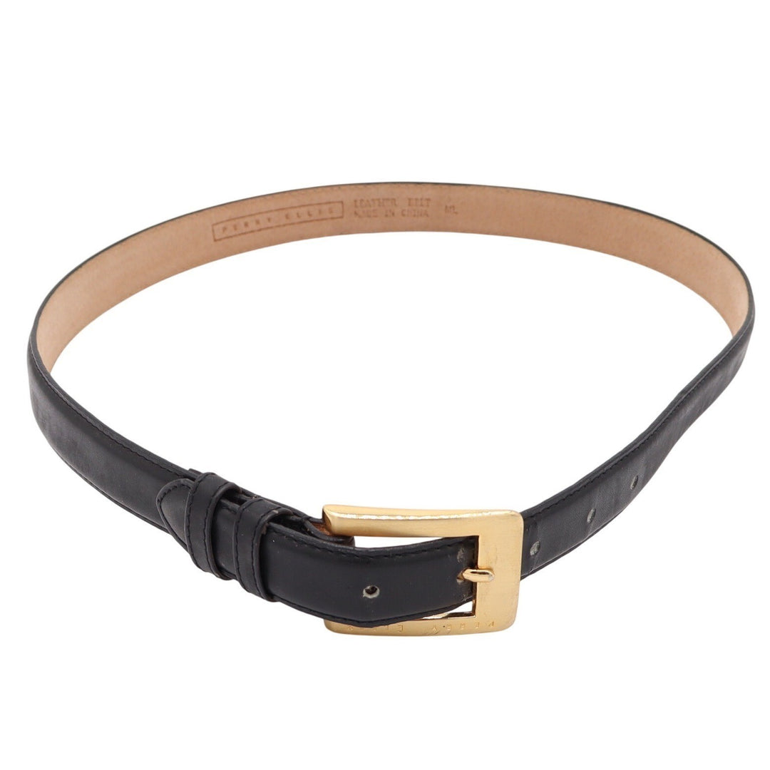 Perry Ellis Black Leather Belt Gold Buckle Size ML