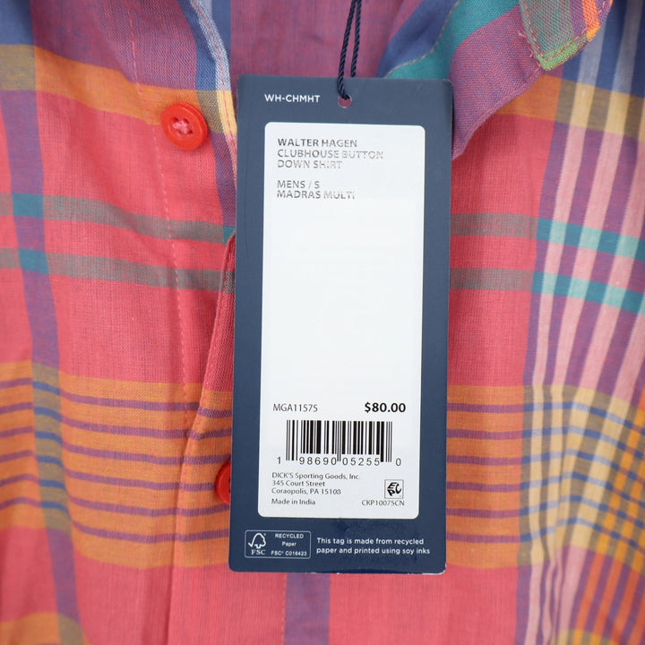 Walter Hagen Clubhouse Mens Small Madras Multi Plaid Cotton SS Button Down Shirt