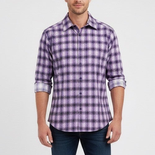 Robert Graham Mens XL Classic Fit Purple Plaid Long Sleeve Button Down Shirt