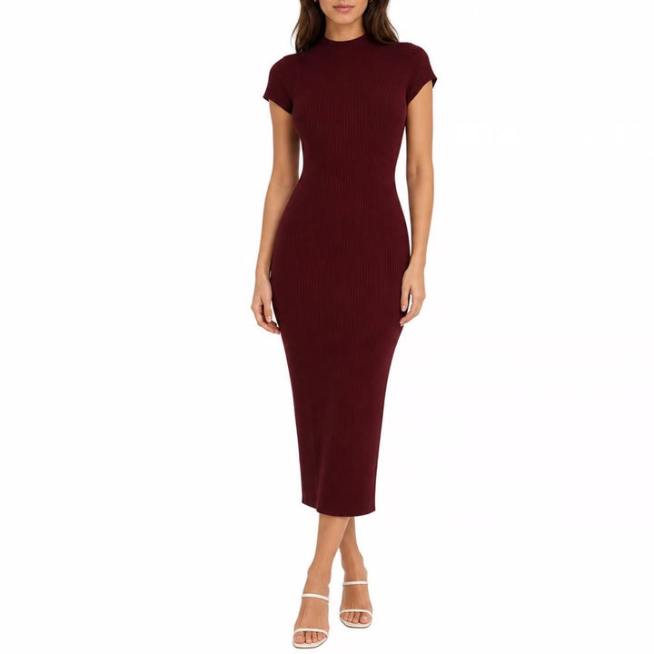Charlotte Russe Burgundy Ribbed Mock Neck Midi Dress Size M