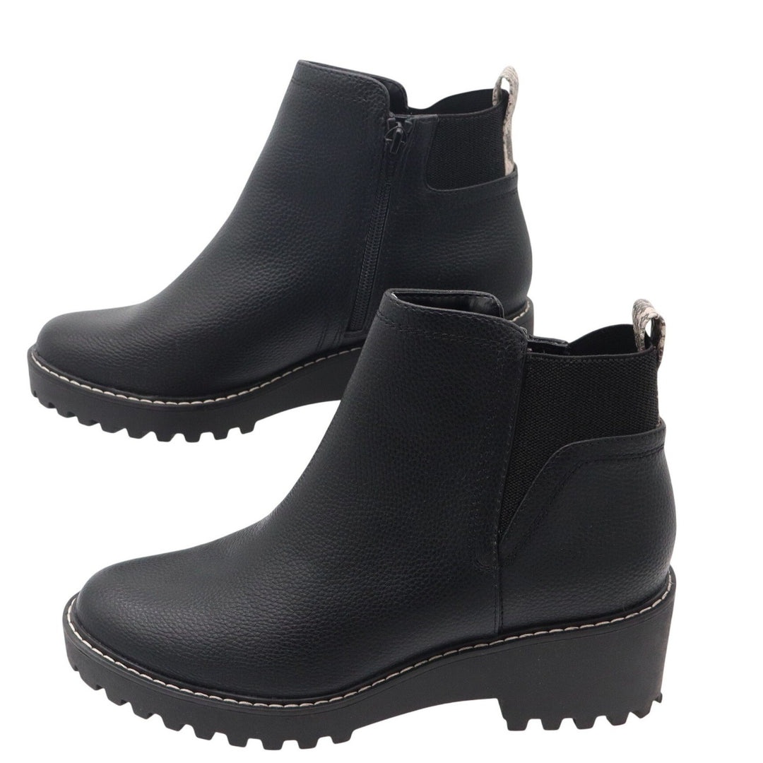 Universal Thread Womens Black Pebbled Lug Sole Ankle Boots Side Zip Size 8.5