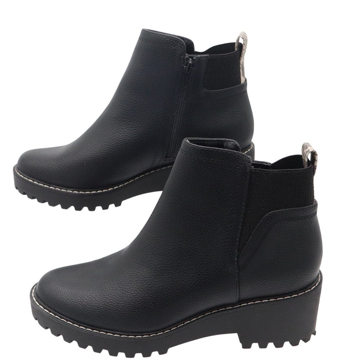 Universal Thread Womens Black Pebbled Lug Sole Ankle Boots Side Zip Size 8.5