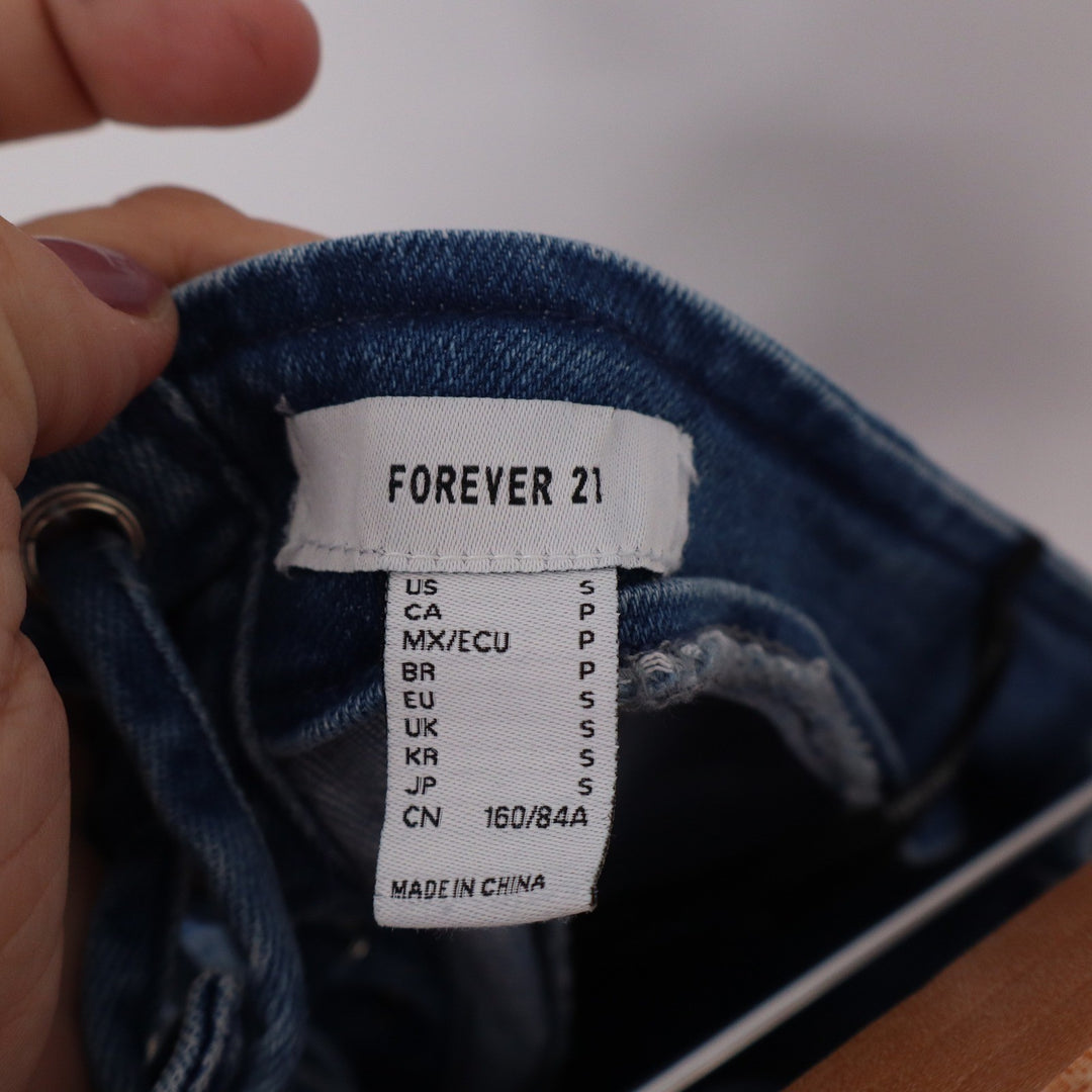 Forever 21 Blue Denim Corset Tube Top Lace Up Back Front Zippers Small
