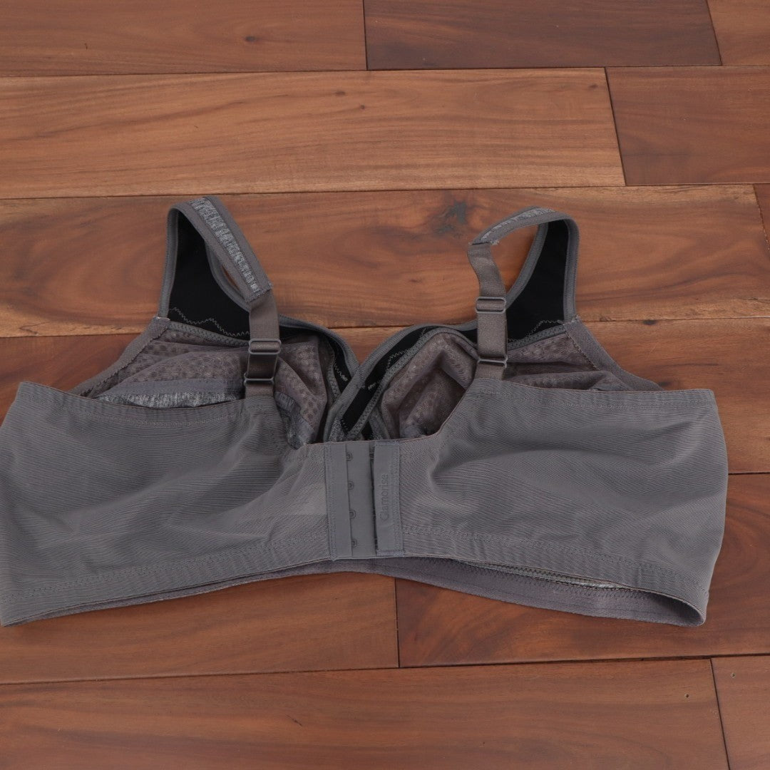 Glamorise MagicLift Moisture Control Bra Womens 44F Heather Gray Lace Detail