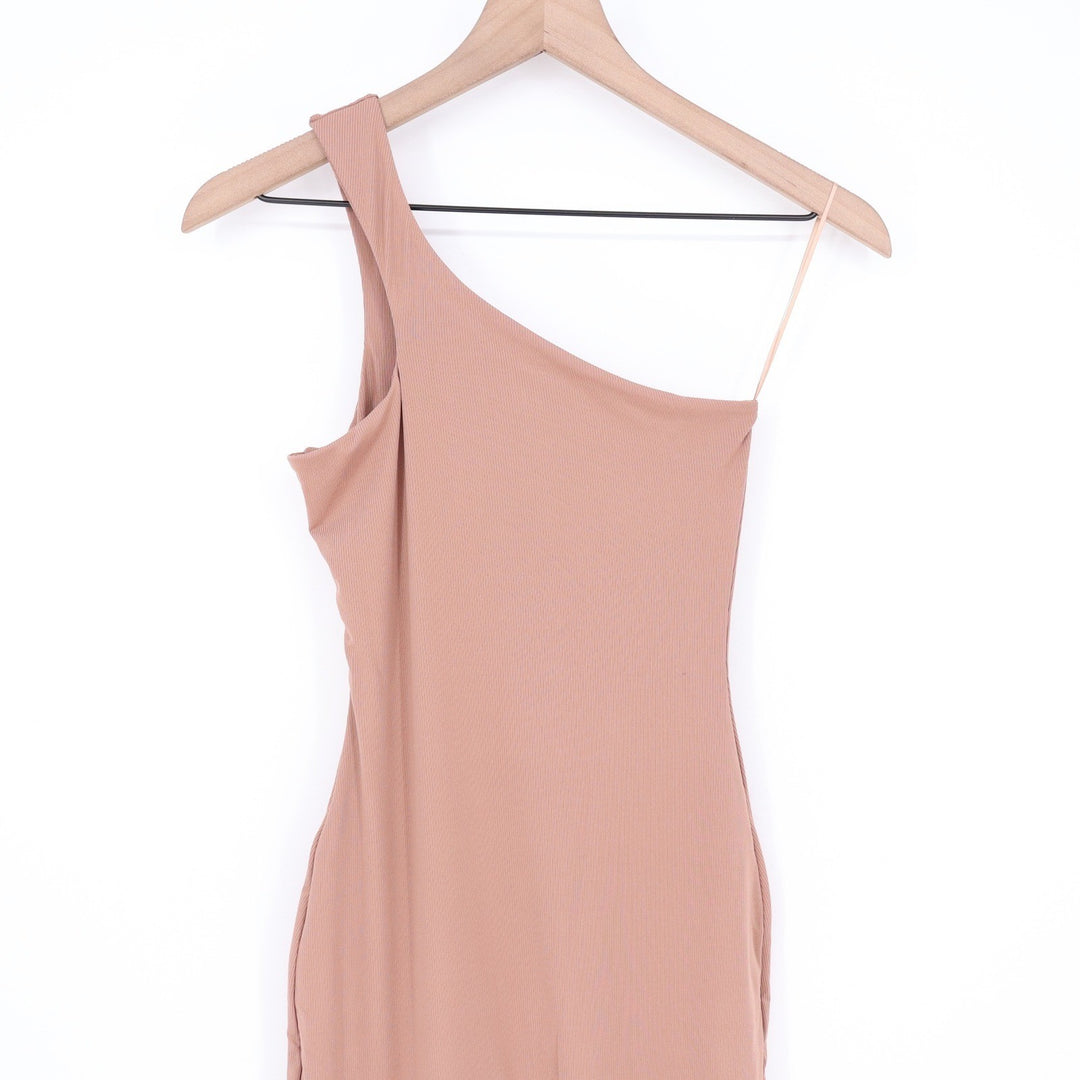 Naked Wardrobe One Shoulder Ribbed Jumpsuit Coco Brown Womens Medium