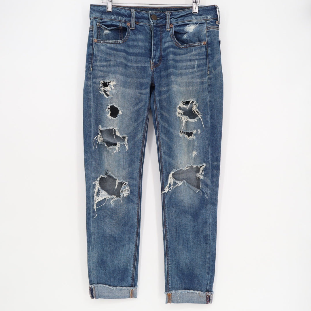 American Eagle Outfitters Jeans Women 2 Blue Stretch Distressed Raw Hem Straight