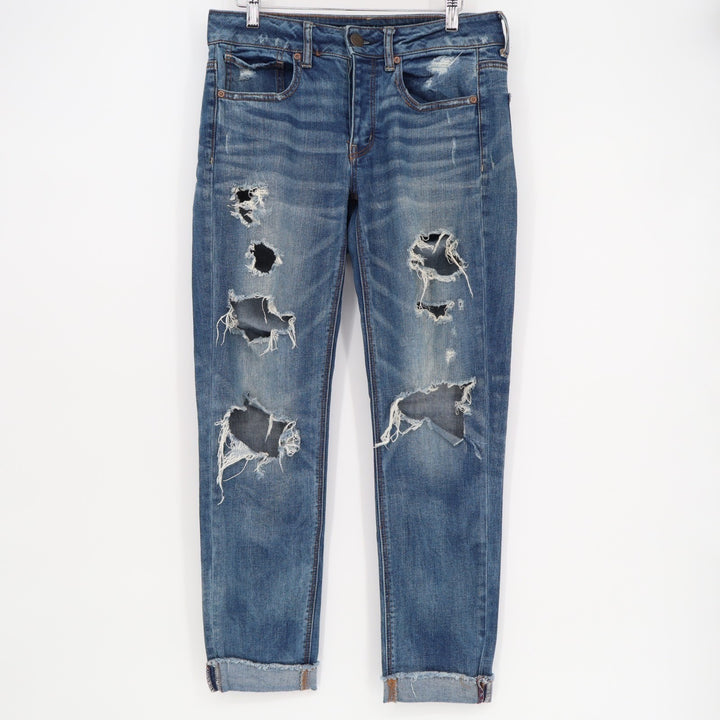 American Eagle Outfitters Jeans Women 2 Blue Stretch Distressed Raw Hem Straight