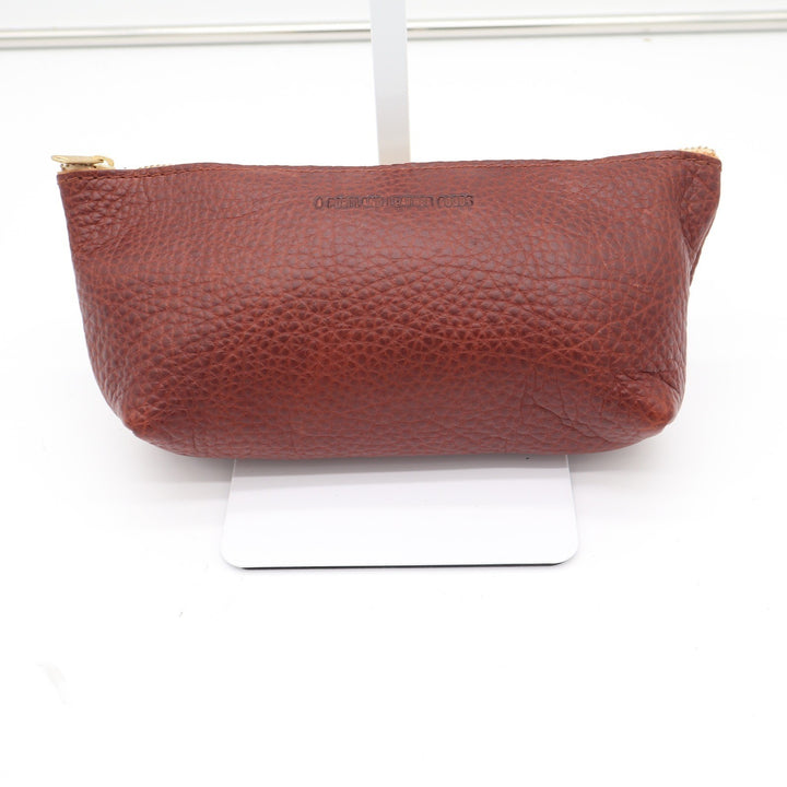 Portland Leather Goods Cognac Brown Pebbled Leather Small Makeup Pouch Bag