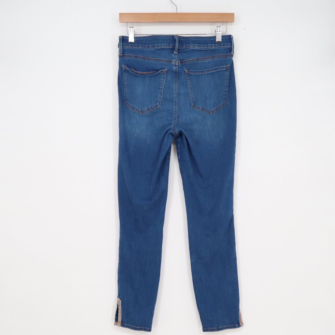 NYDJ Ami Skinny Jeans Womens 6 Blue Denim Lift Tuck Ankle Side Slit Woven Trim