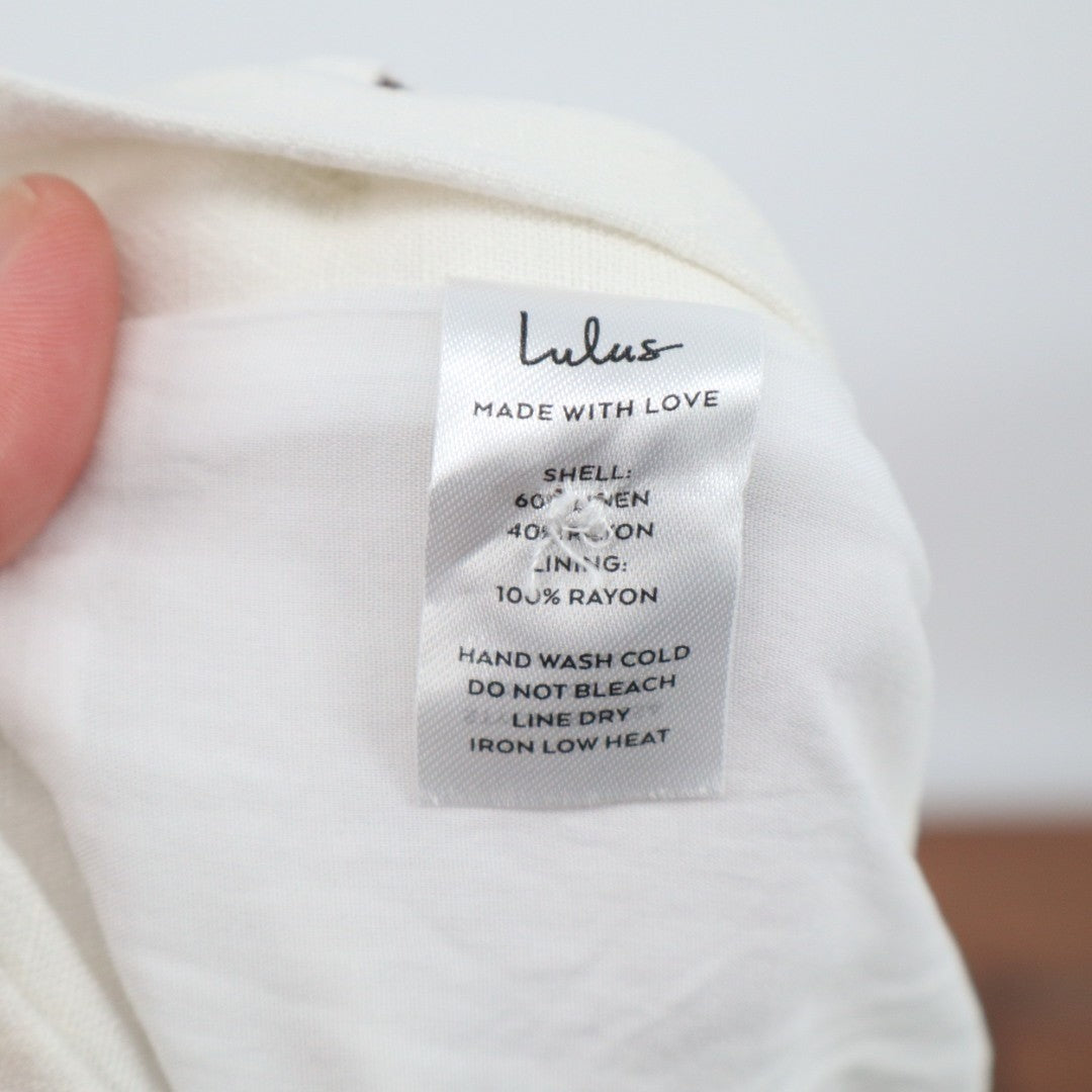 Lulus Pants Womens Medium Cream Lined Linen Blend Casual Wide Leg Side Buttons