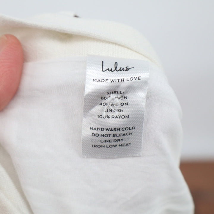 Lulus Pants Womens Medium Cream Lined Linen Blend Casual Wide Leg Side Buttons