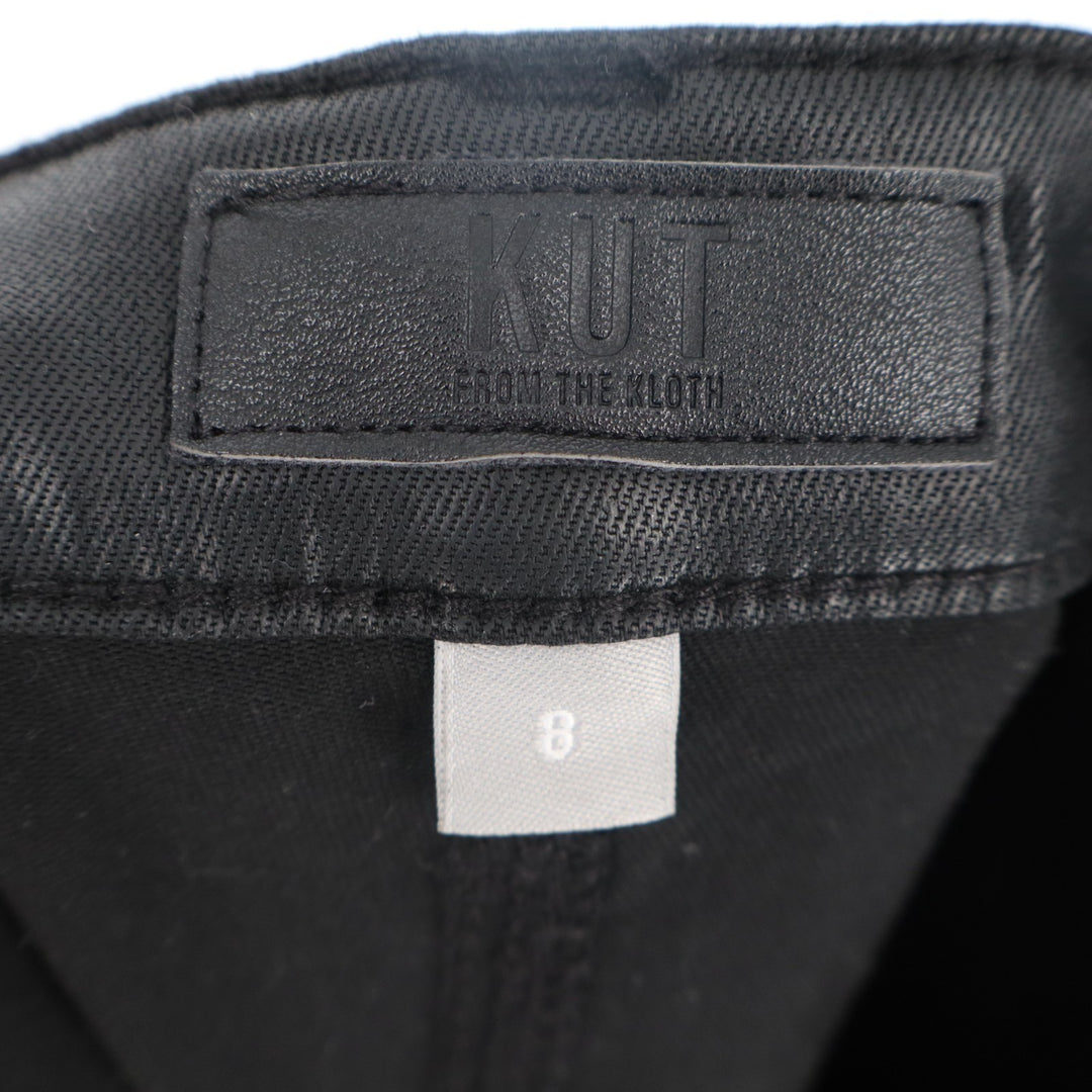 Kut From The Kloth Pants Womens 8 Black Raw Hem Patch Pockets High Rise Wide Leg
