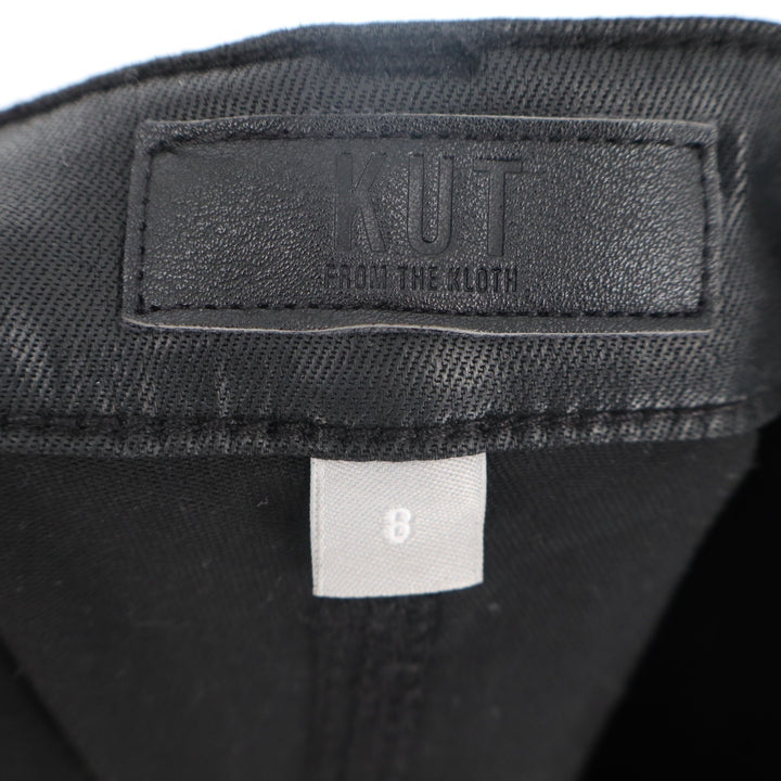 Kut From The Kloth Pants Womens 8 Black Raw Hem Patch Pockets High Rise Wide Leg