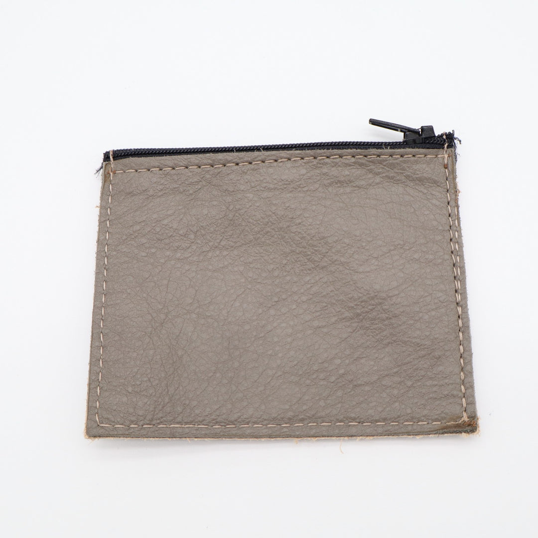 Womens Coin Pouch Slate Gray Grain Leather Textured Basket Weave Card Holder