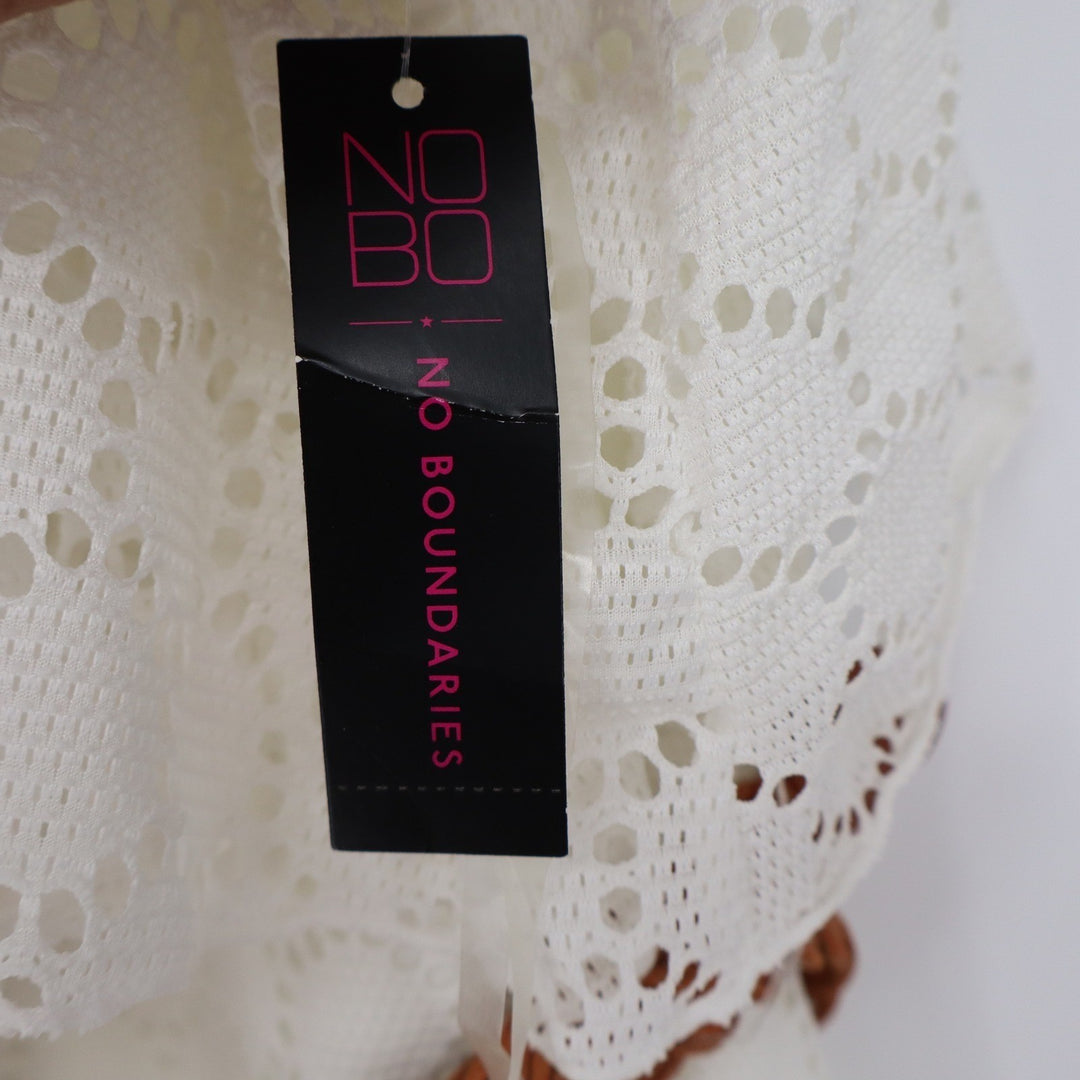No Boundaries Juniors XL Crochet Lace Dress Cream Cold Shoulder Belted