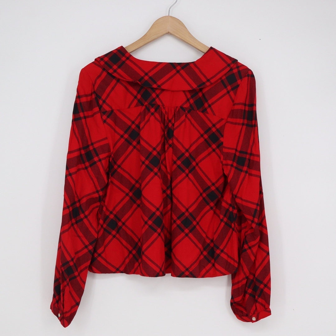 Old Navy Womens Red Plaid Peter Pan Collar Button Front Blouse Medium