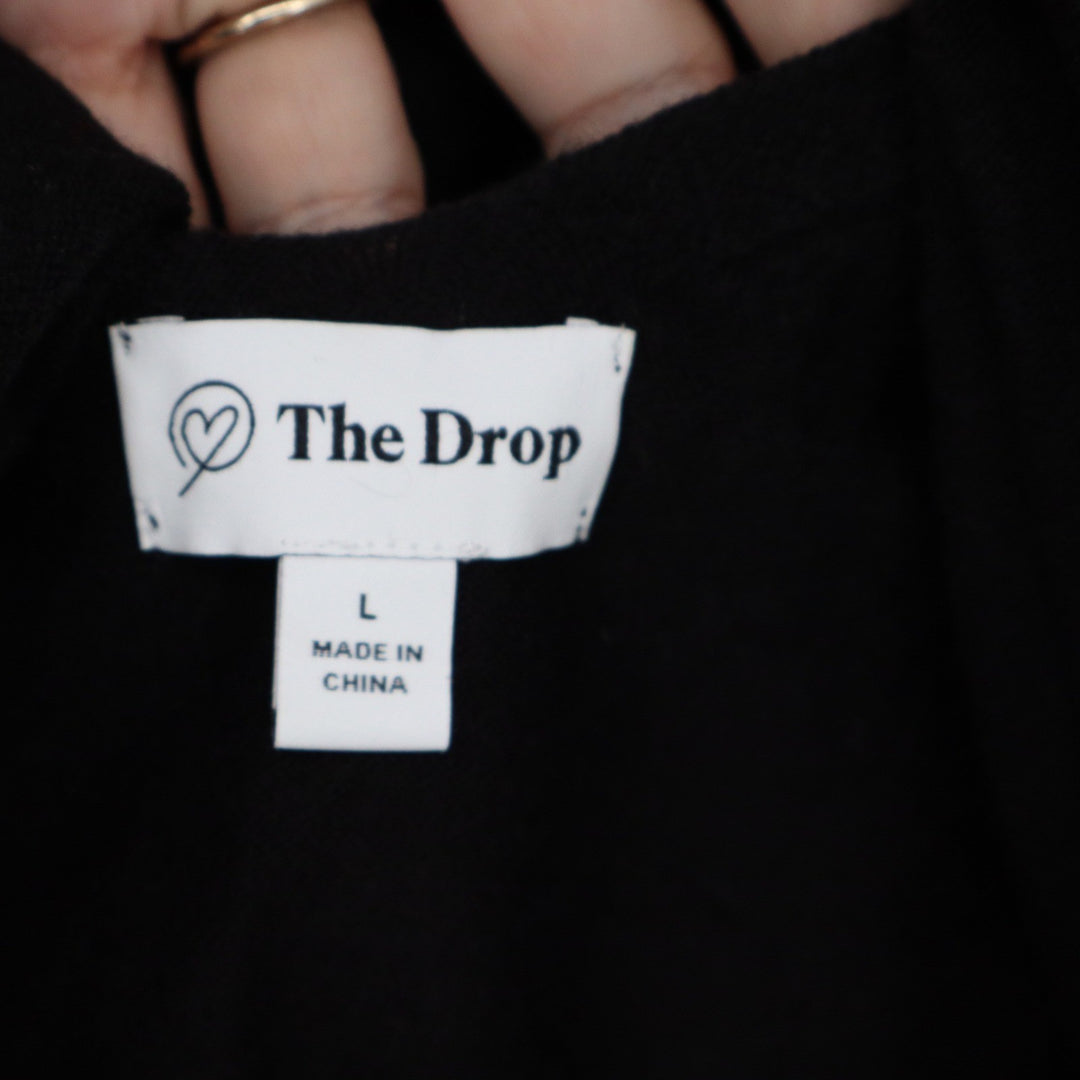 The Drop Womens Black Reversible Mock Neck V-Neck Wool Blend Sweater Large