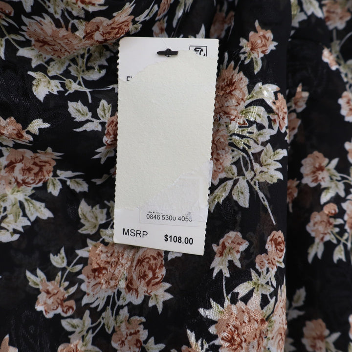 Floret Studios Dress Women's L Black Floral Tulip Hem NWT