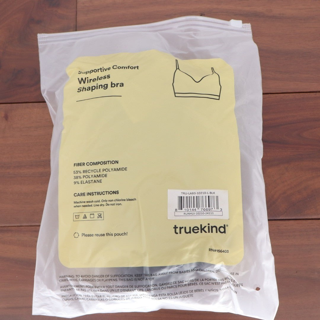 Truekind Supportive Comfort Wireless Shaping Bra Black Large Stretch Seamless