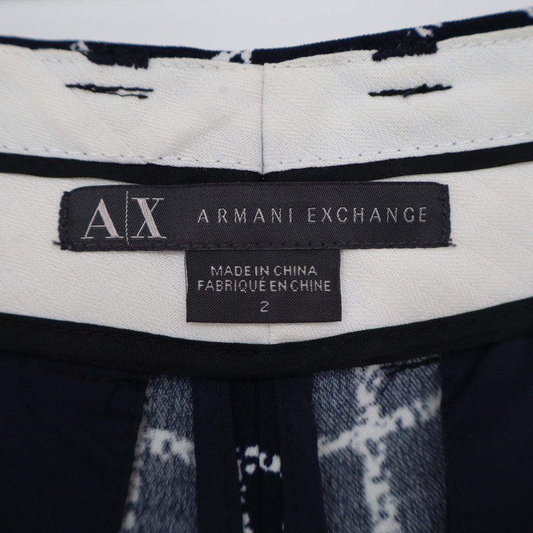 Armani Exchange Navy Blue White Windowpane Grid Tailored Shorts Womens Size 2