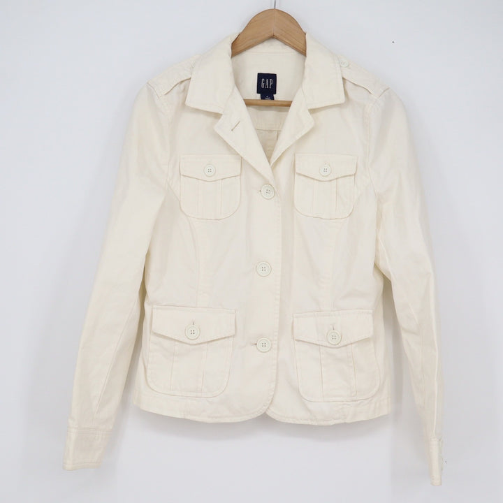 GAP Womens Utility Field Jacket Cream Cotton Button Front Cargo Pockets Size 8