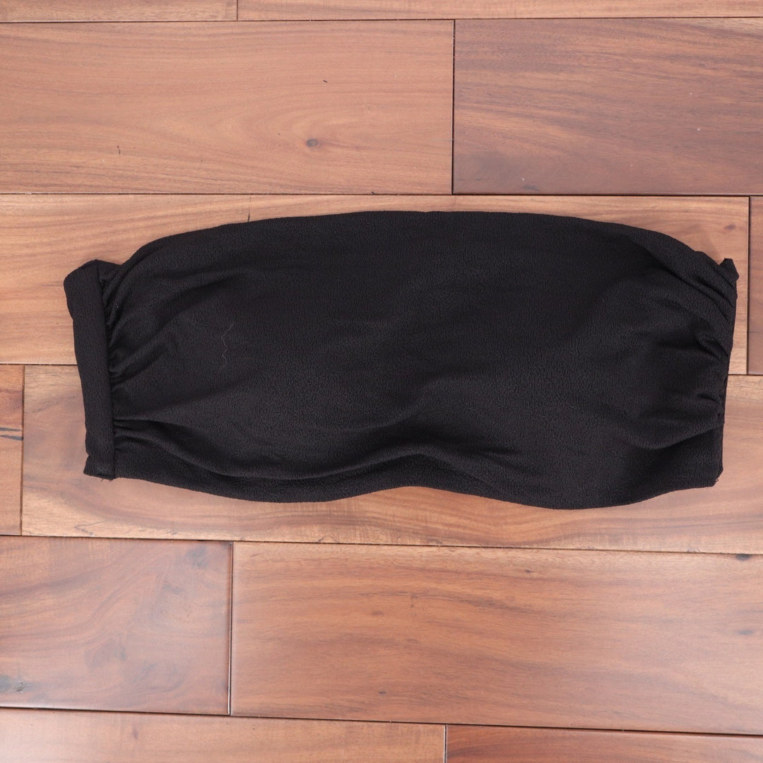 CALIA Womens XXL Shirred Strapless Bandeau Bikini Top Pure Black Texture