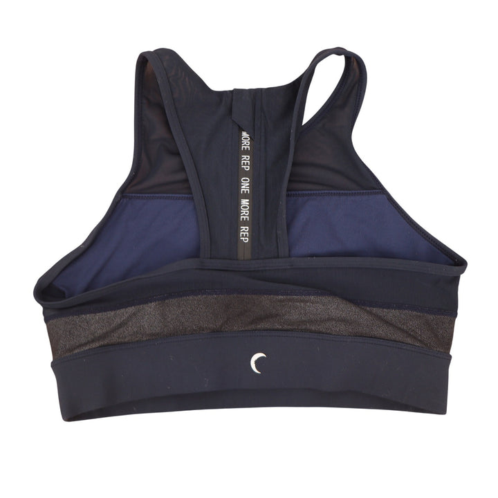 Zyia Active Sports Bra Womens M Mesh High Neck Shimmer Navy Blue Zipper Exc