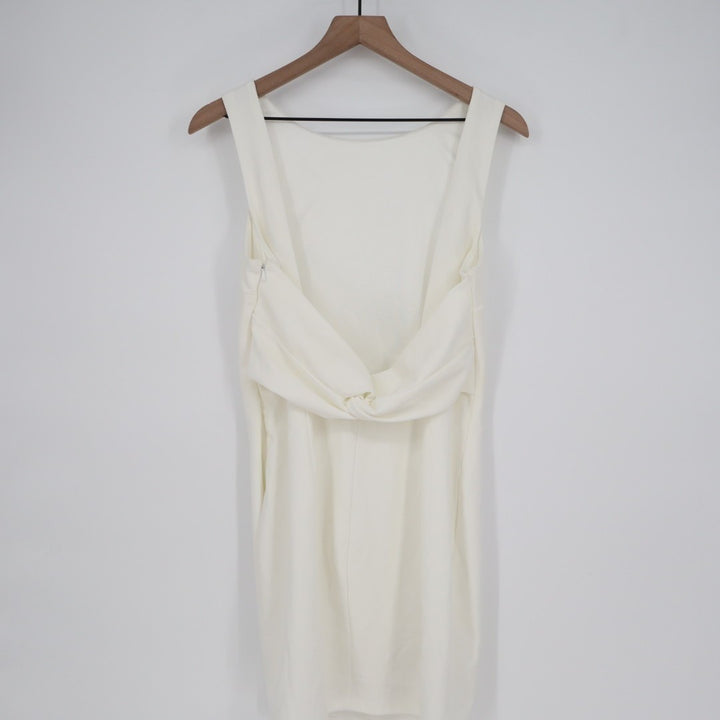 Lulus Sheath Dress Women Large White Stretch Pleated Cut Out Round Neck Side Zip