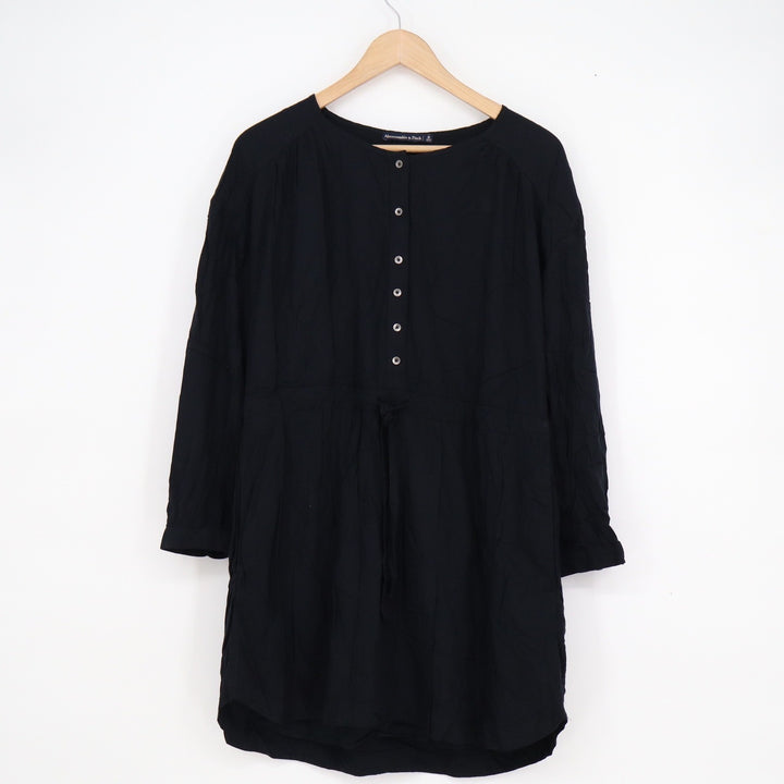 Abercrombie & Fitch Black Long Sleeve Button Front Drawstring Tunic Dress Small