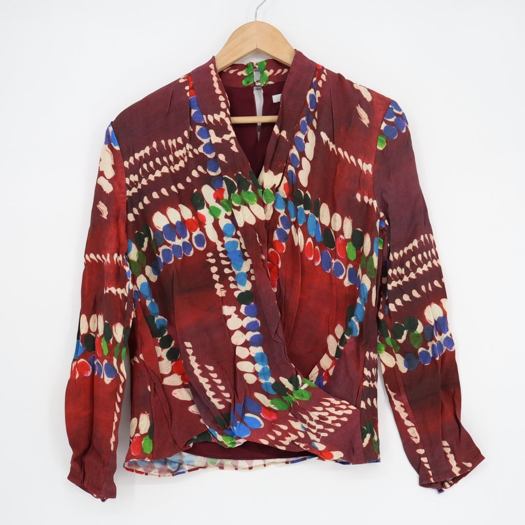 M.M.LaFleur The Antoinette Blouse Top Womens XS Multicolor Dash Plaid Wrap Front