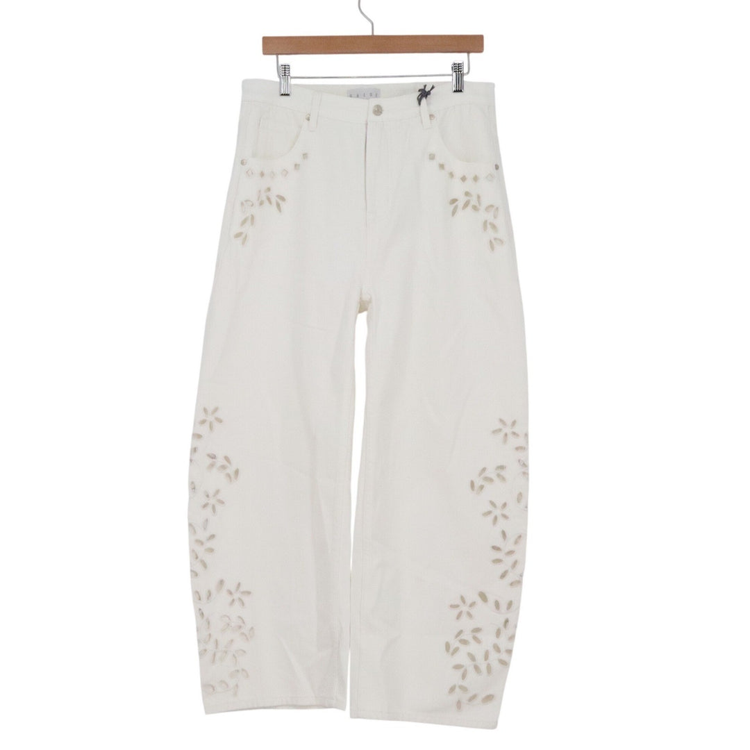 Saige White Barrel Leg Eyelet Embroidered Tummy Control Jeans Size 13/31