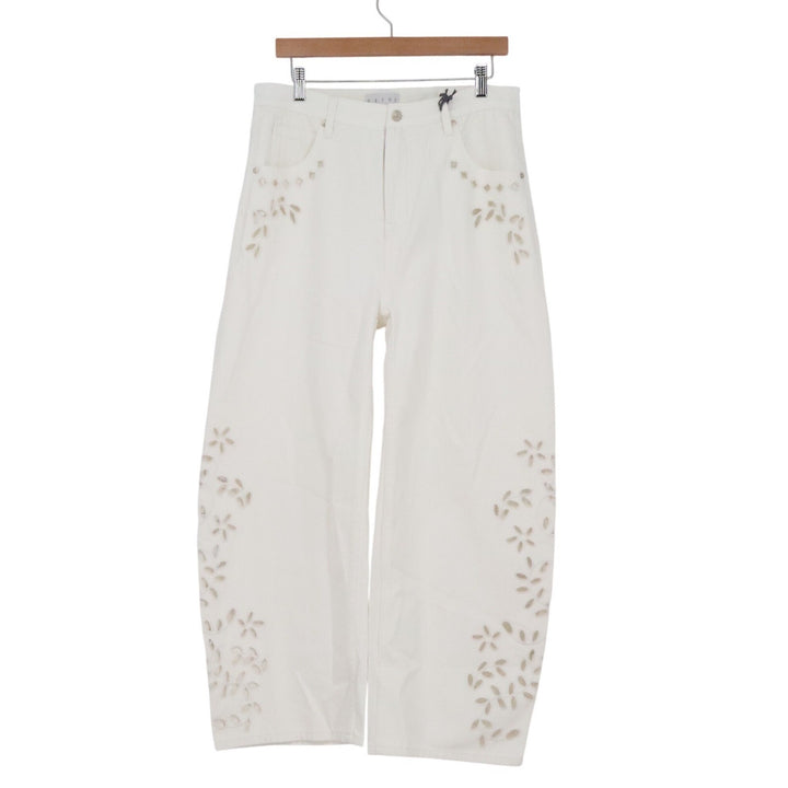 Saige White Barrel Leg Eyelet Embroidered Tummy Control Jeans Size 13/31