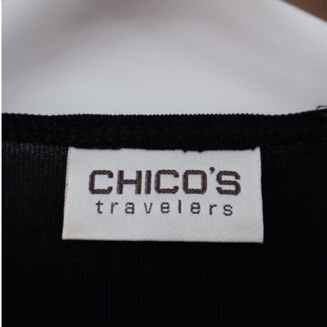 Chicos Travelers Black Open Front Cardigan Sweater Tie Hem Size 1