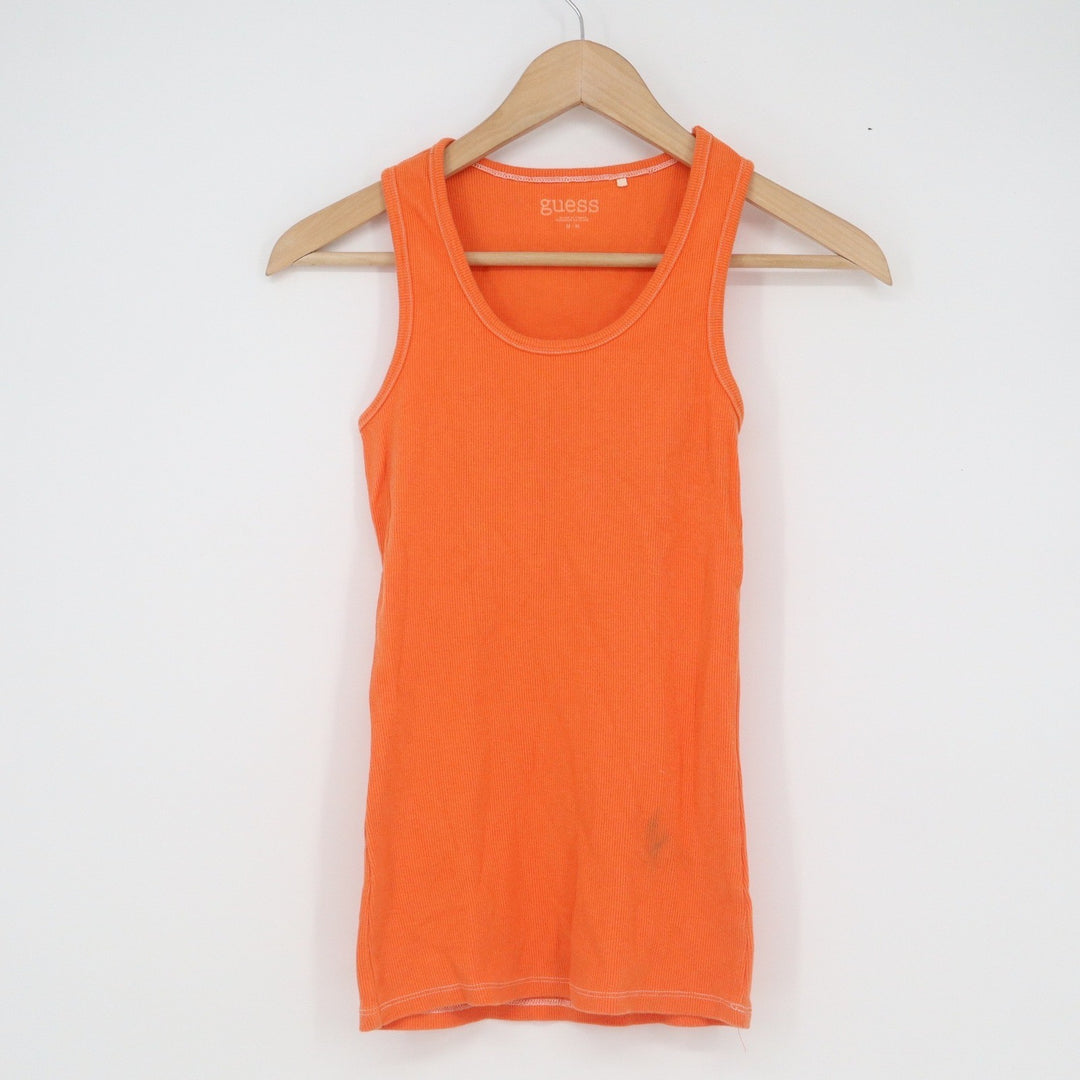 Guess Womens Ribbed Tank Top Orange Scoop Neck Slim Fit Sleeveless Size M