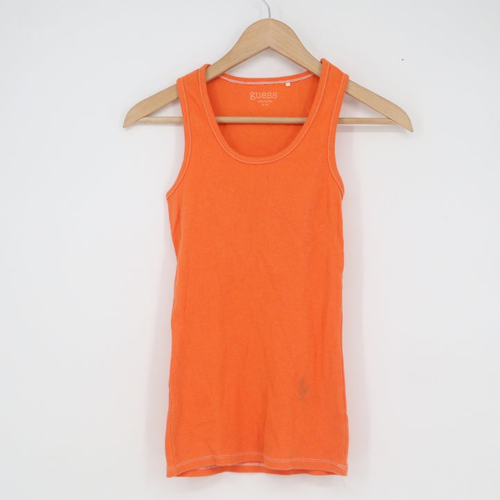 Guess Womens Ribbed Tank Top Orange Scoop Neck Slim Fit Sleeveless Size M