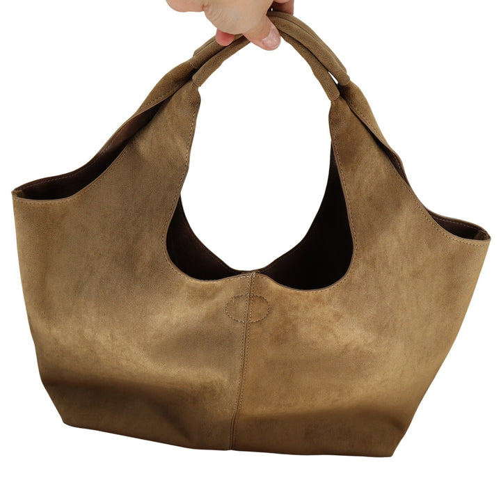 Camel Tan Faux Suede Hobo Tote Bag Large Slouchy Triple Compartment Shoulder Bag