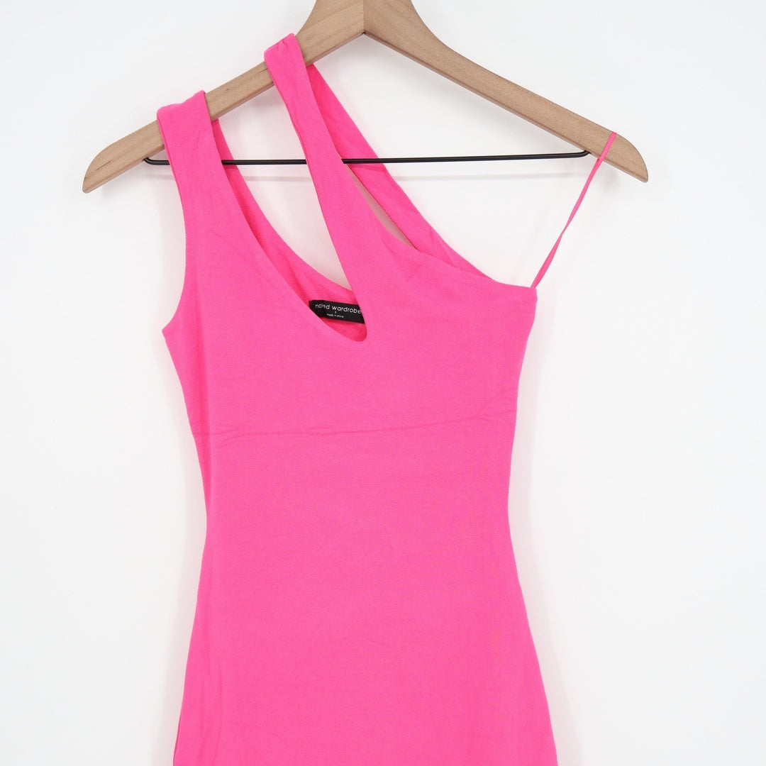 Naked Wardrobe Women's Neon Pink One Shoulder Cutout Mini Dress Small