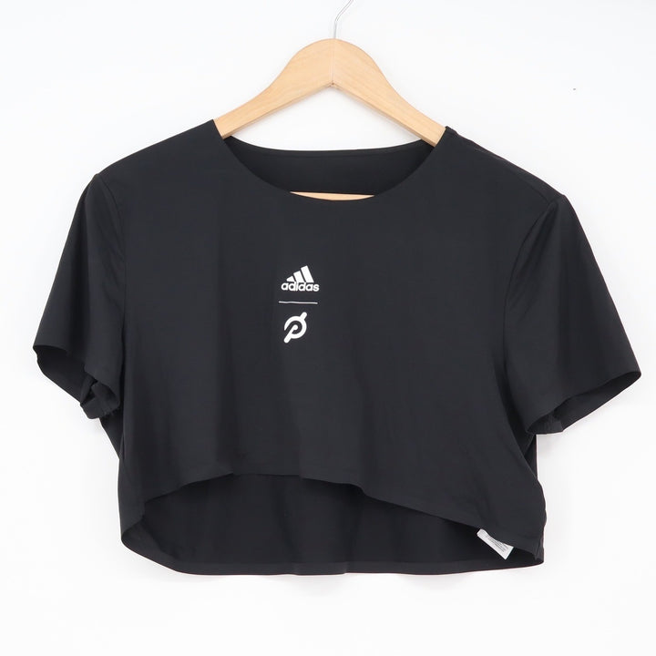 Adidas Crop Top Womens S Peloton Collab Black Graphic Short Sleeve Excellent