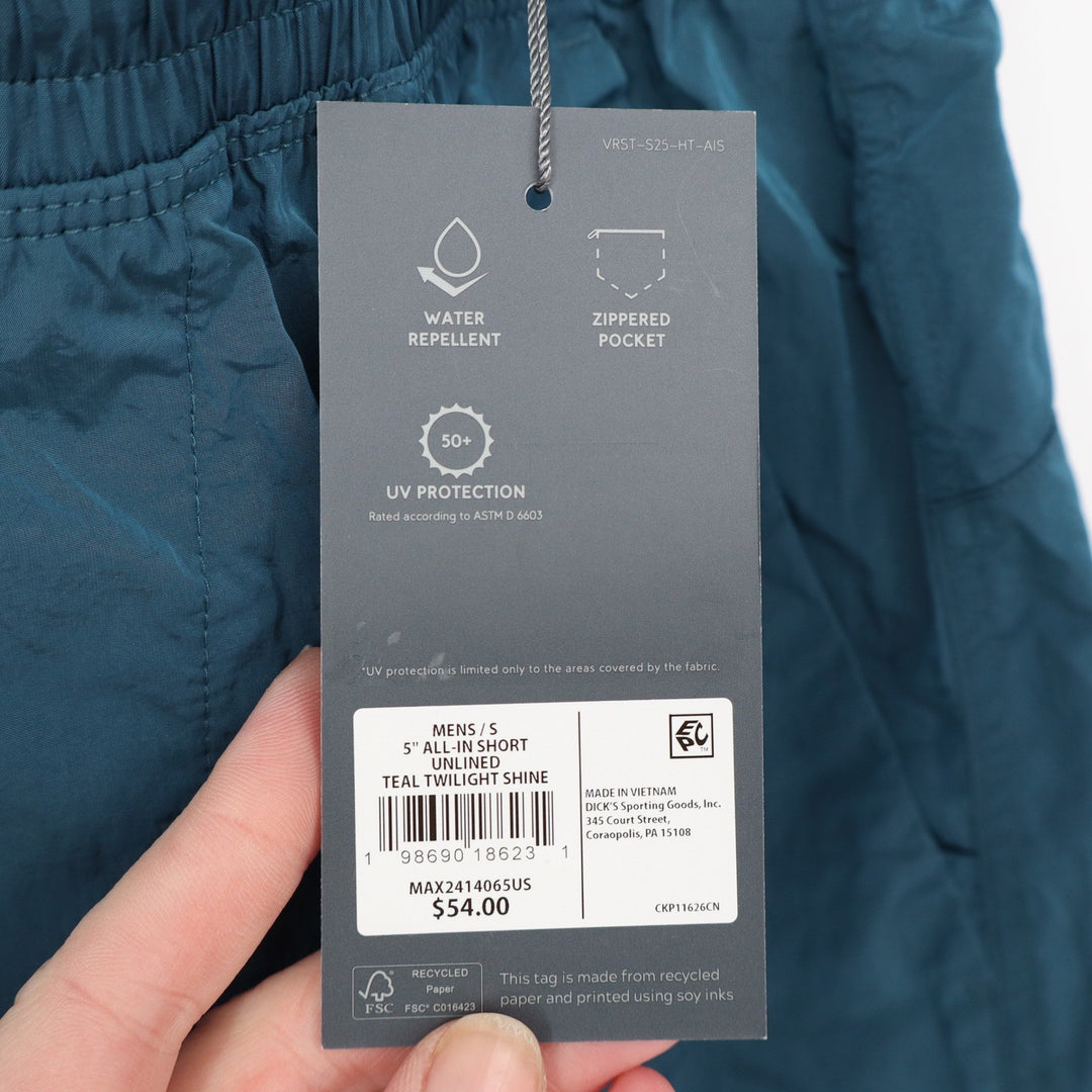 VRST Mens 5" All-In Short Teal Twilight Shine Unlined Nylon Water Repellent S