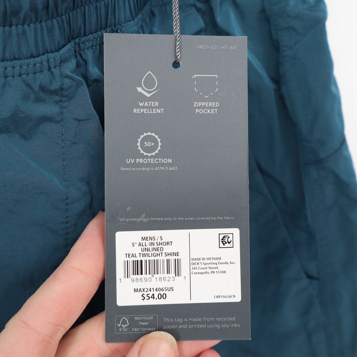 VRST Mens 5" All-In Short Teal Twilight Shine Unlined Nylon Water Repellent S