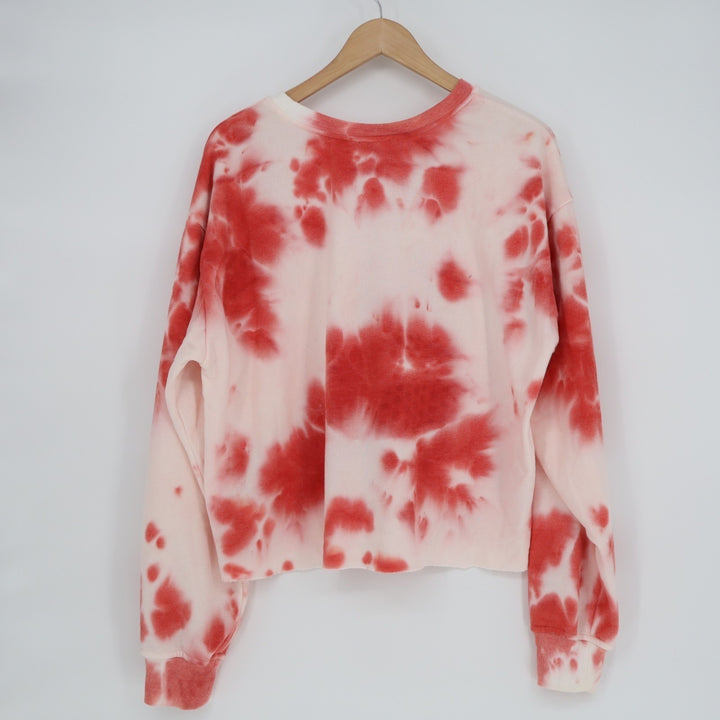 Lulus Here to Chill Sweatshirt Womens L Red Tie-Dye Cotton Crew Neck Long Sleeve