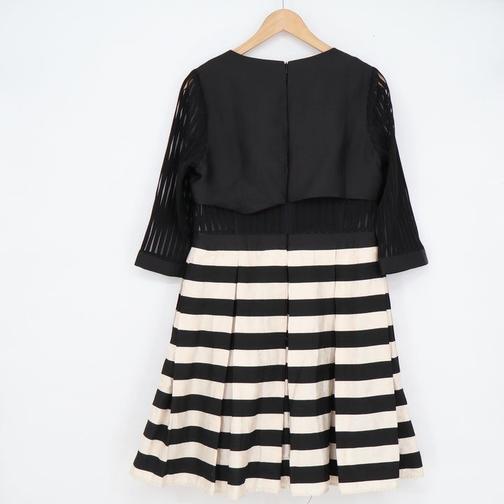 Flenkiy Black Striped Fit and Flare Dress XL Mesh 3/4 Sleeve Cut-Out Cocktail