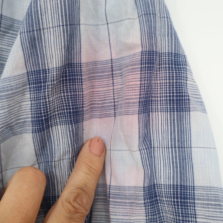 Wrangler Western Shirt Mens Blue White Plaid Pearl Snap Short Sleeve Yoke