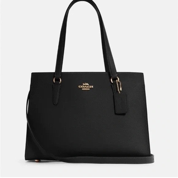 Coach Tatum Carryall Handbag Womens Core Black Pebbled Leather Shoulder Bag
