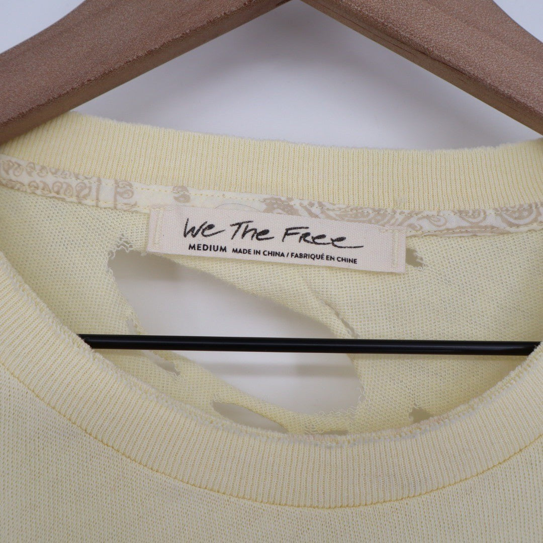 We The Free Distressed Cream Yellow Oversized Pocket Tee T Shirt Medium