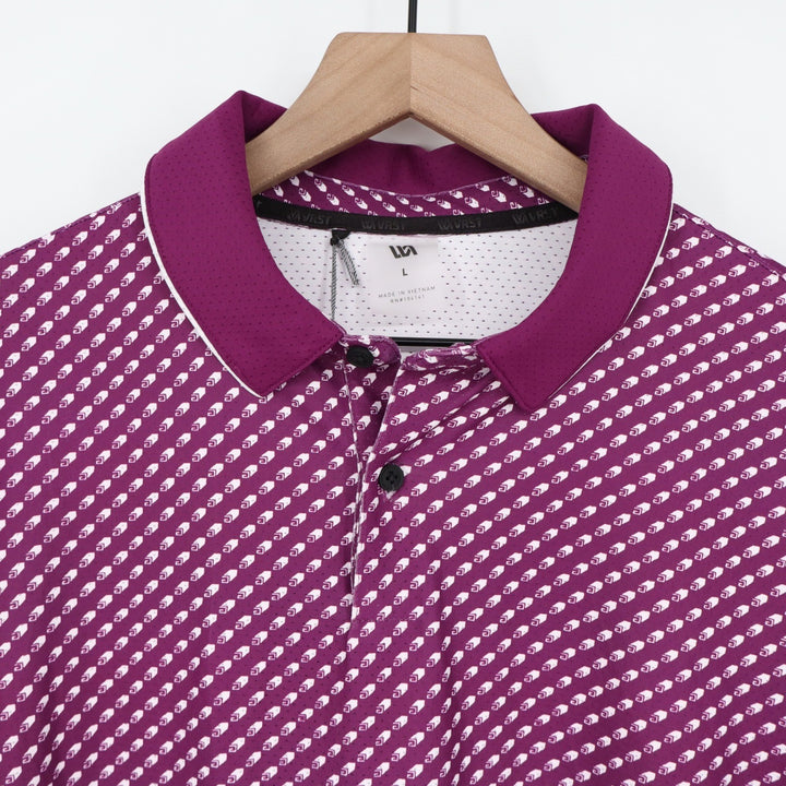 VRST Mens Contrast Printed Polo Shirt Black Cherry Geometric Golf Top Large