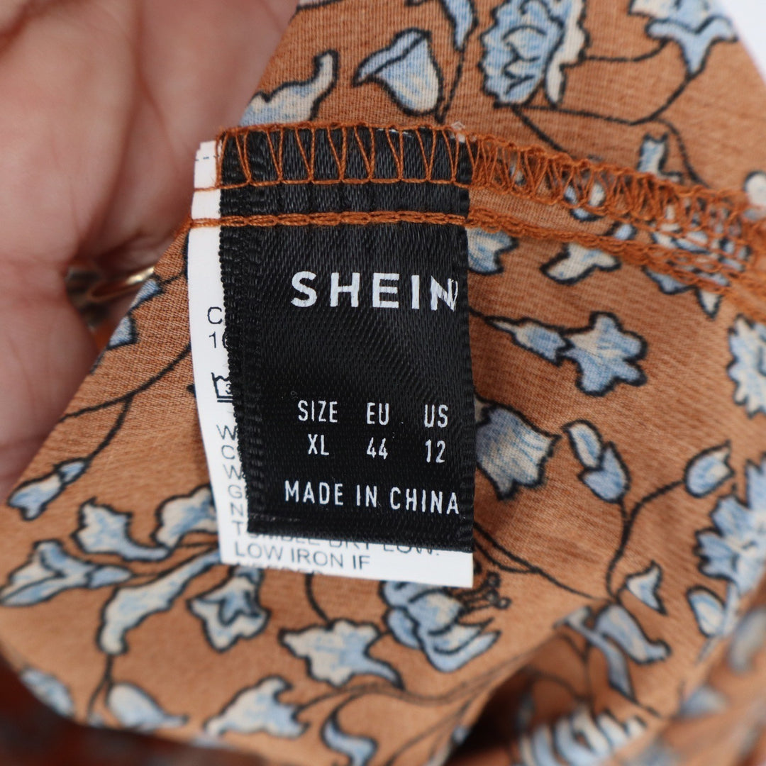 SHEIN Womens XL Rust Orange Floral Surplice V-Neck Spaghetti Strap Maxi Dress