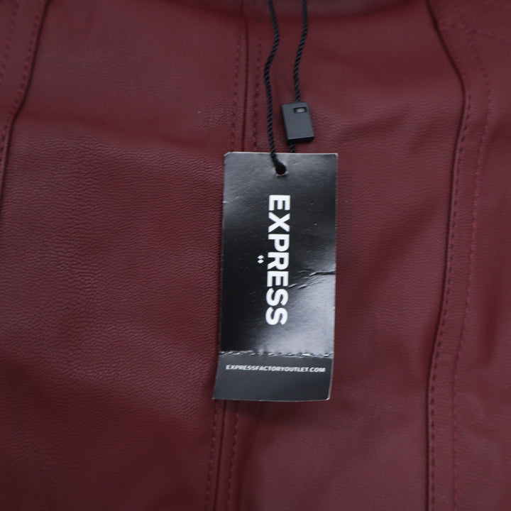 Express Skirt Womens 6 Burgundy Faux Leather Mini Patch Pocket NEW