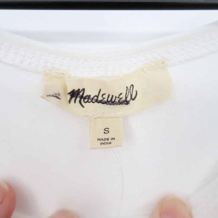 Madewell Elbow Sleeve Boatneck Tee Shirt Womens Small Eyelet White Side Slit