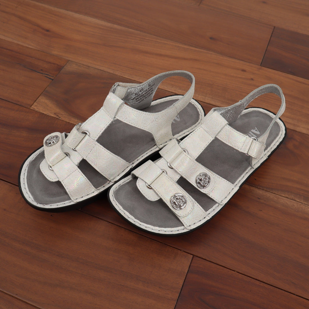 Alegria Kleo White Iridescent Floral Leather Rocker Sandals KLE-670 Size 38